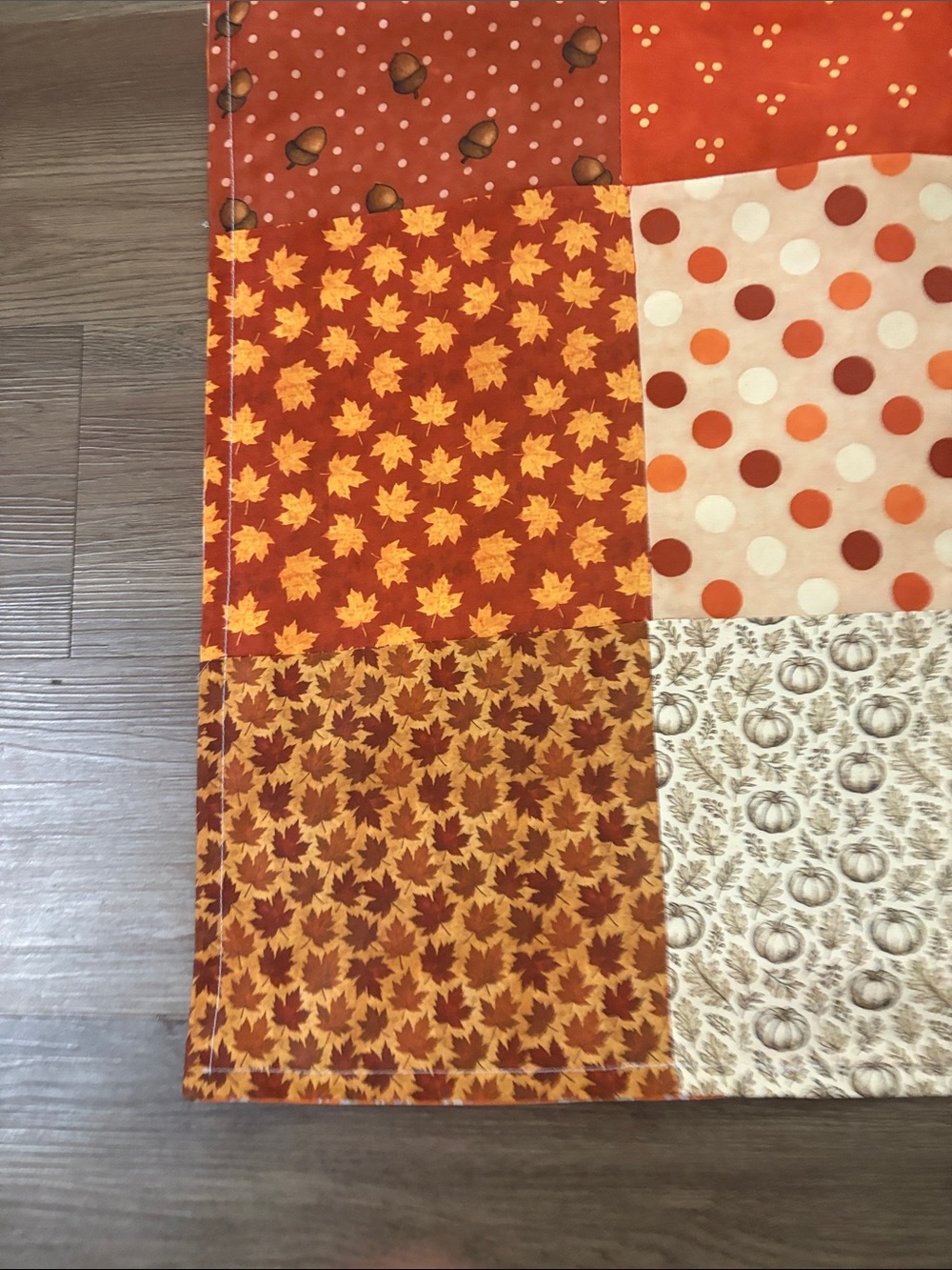 Fall Patchwork Table Runner in Orange and Cream handmade new 20x40 - Picture 2 of 6